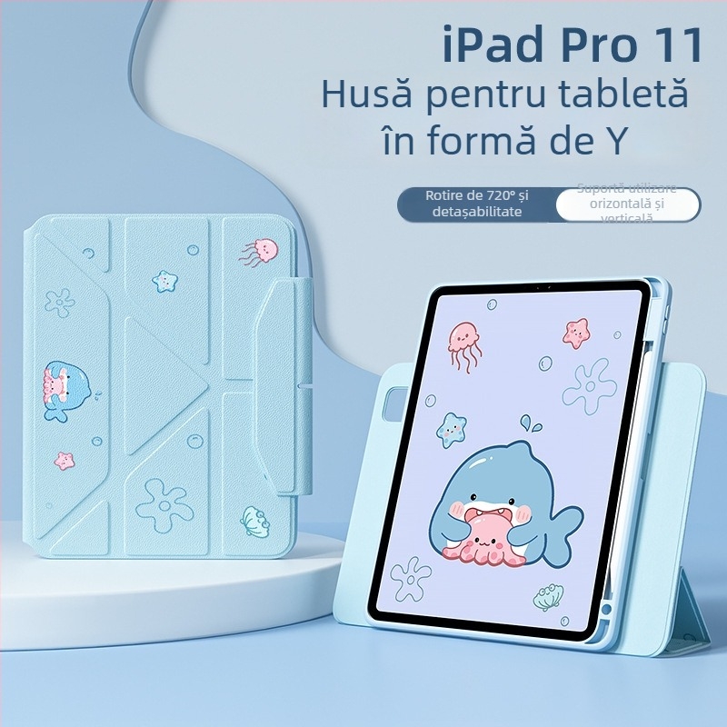 Carcasă protectoare pentru iPad Pro cu slot pentru stilou, atașare magnetică, TPU, design 2 în 1, disipare a căldurii, suport reglabil