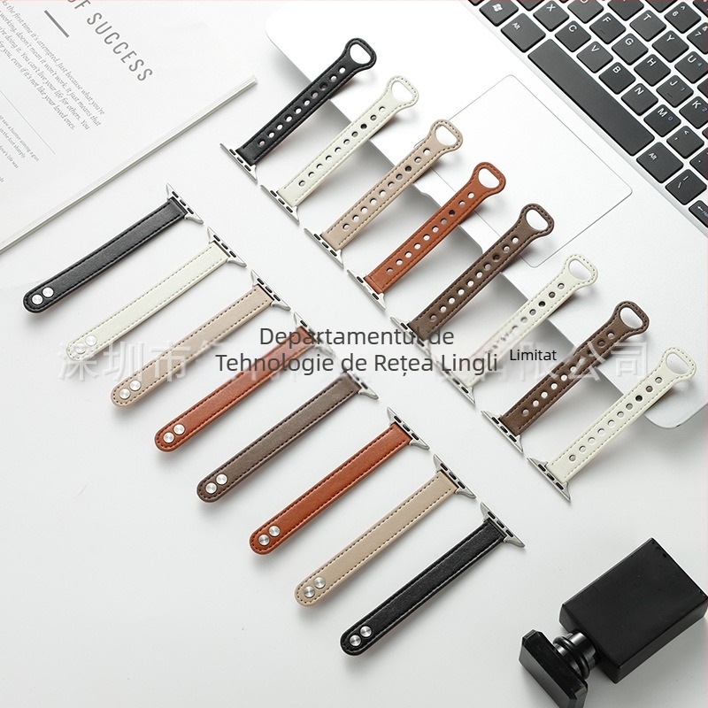 Brățară din piele naturală cu închidere cu două știfturi, 14 mm, compatibilă cu Xiaomi Mi Band 10/8 NFC/9 Pro și Apple Watch 1-S10