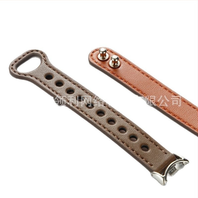Brățară din piele naturală cu închidere cu două știfturi, 14 mm, compatibilă cu Xiaomi Mi Band 10/8 NFC/9 Pro și Apple Watch 1-S10