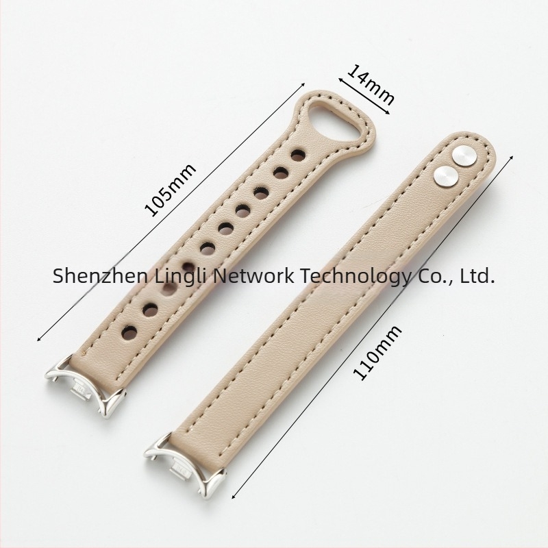 Brățară din piele naturală cu închidere cu două știfturi, 14 mm, compatibilă cu Xiaomi Mi Band 10/8 NFC/9 Pro și Apple Watch 1-S10