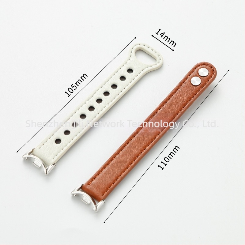 Brățară din piele naturală cu închidere cu două știfturi, 14 mm, compatibilă cu Xiaomi Mi Band 10/8 NFC/9 Pro și Apple Watch 1-S10