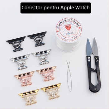 Conector cataramă cu mărgele pentru curea Apple Watch – metal, închidere snap, dimensiune interfețe personalizată, 10 g