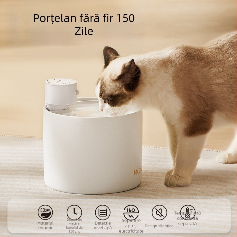 Dispenser automat de apă pentru animale de companie, rezervor ceramic, model reîncărcabil, design detașabil, apă cu temperatură constantă