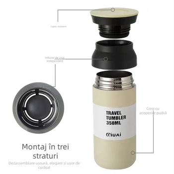 Cana termos Harajuku cu interior din oțel inoxidabil 304, exterior din oțel inoxidabil 201, izolație 6–12 ore, șnur de purtare, portabil