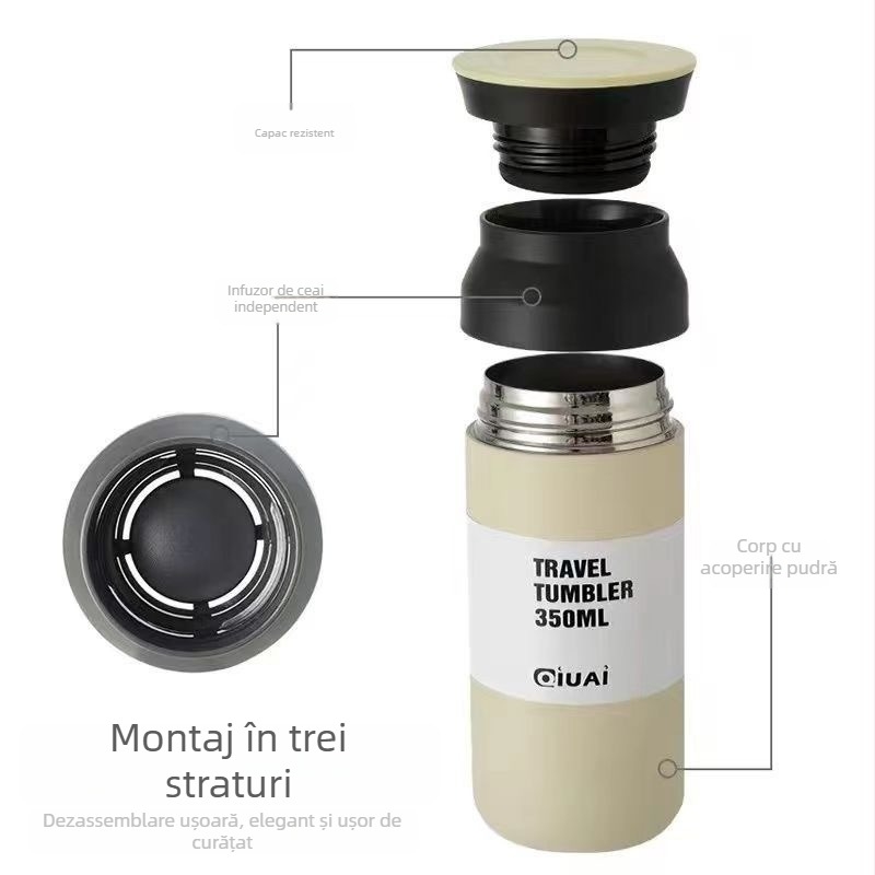 Cana termos Harajuku cu interior din oțel inoxidabil 304, exterior din oțel inoxidabil 201, izolație 6–12 ore, șnur de purtare, portabil