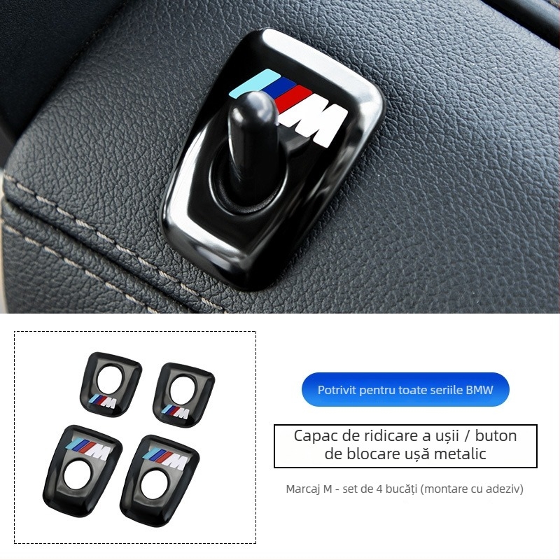 Capac metalic pentru butonul de blocare BMW — compatibil cu seriile 3, 5, X3, X5, X1, cu logo tipărit