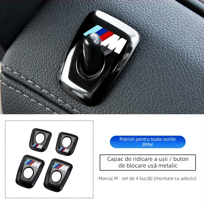 Capac metalic pentru butonul de blocare BMW — compatibil cu seriile 3, 5, X3, X5, X1, cu logo tipărit