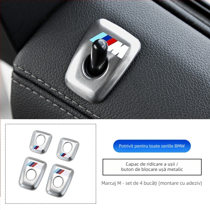Capac metalic pentru butonul de blocare BMW — compatibil cu seriile 3, 5, X3, X5, X1, cu logo tipărit