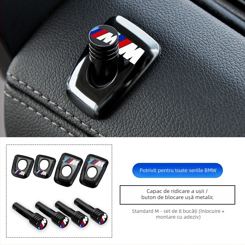 Capac metalic pentru butonul de blocare BMW — compatibil cu seriile 3, 5, X3, X5, X1, cu logo tipărit