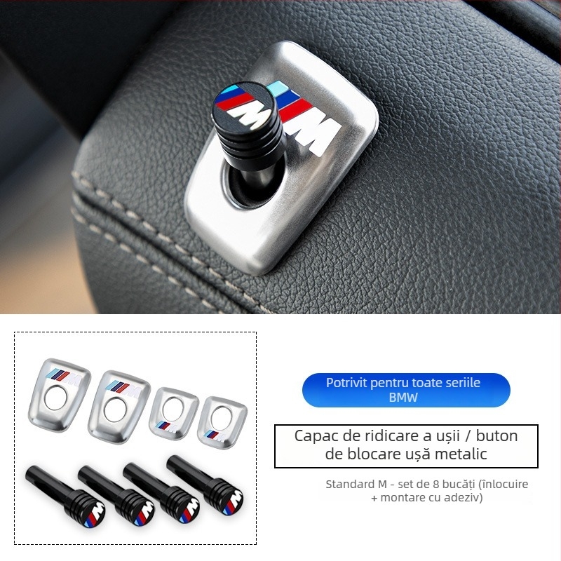 Capac metalic pentru butonul de blocare BMW — compatibil cu seriile 3, 5, X3, X5, X1, cu logo tipărit