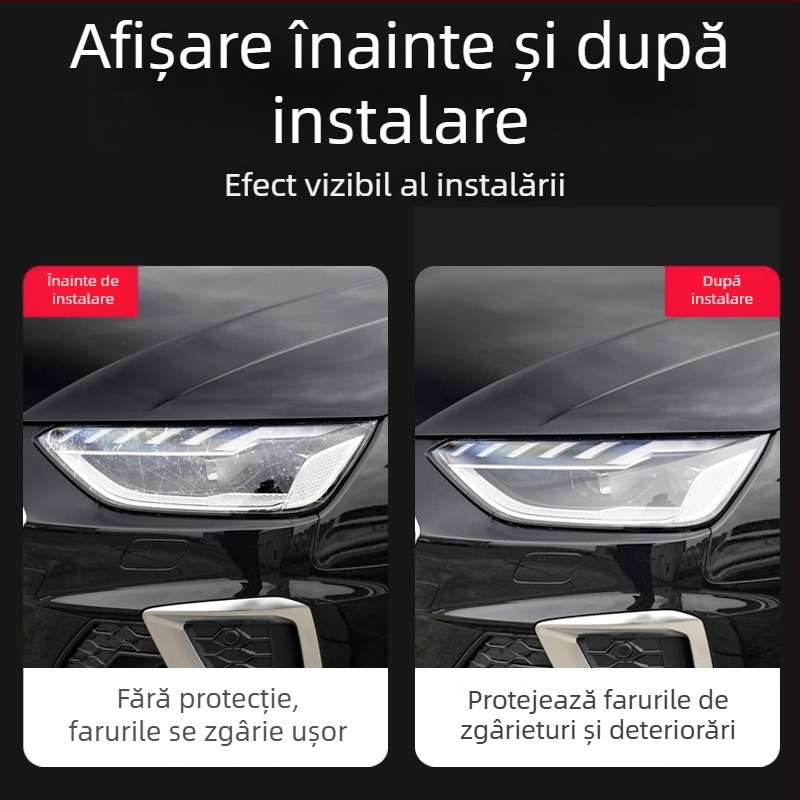 Film hidrogel pentru faruri, modele Audi, turnare dintr-o bucată, rezistent la zgârieturi și uzură.