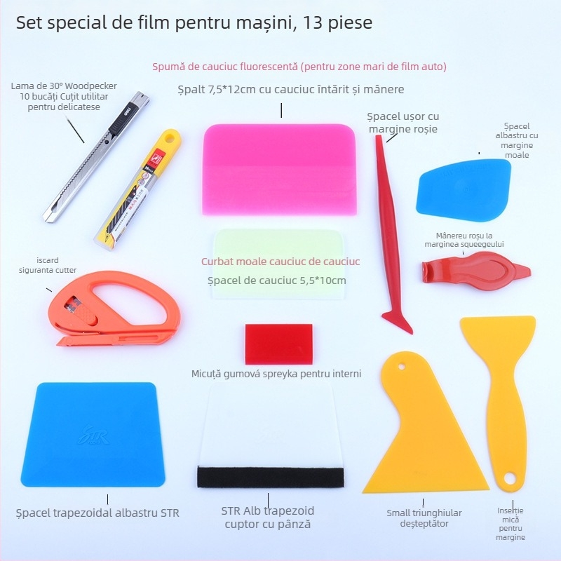 Set de scrapers pentru folie auto cu deerskin wool edge scraper pentru film transparent (material PP, brand STR TOOLS, Car washer)
