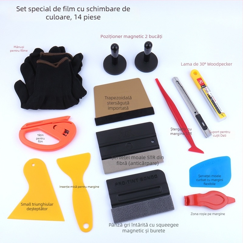 Set de scrapers pentru folie auto cu deerskin wool edge scraper pentru film transparent (material PP, brand STR TOOLS, Car washer)