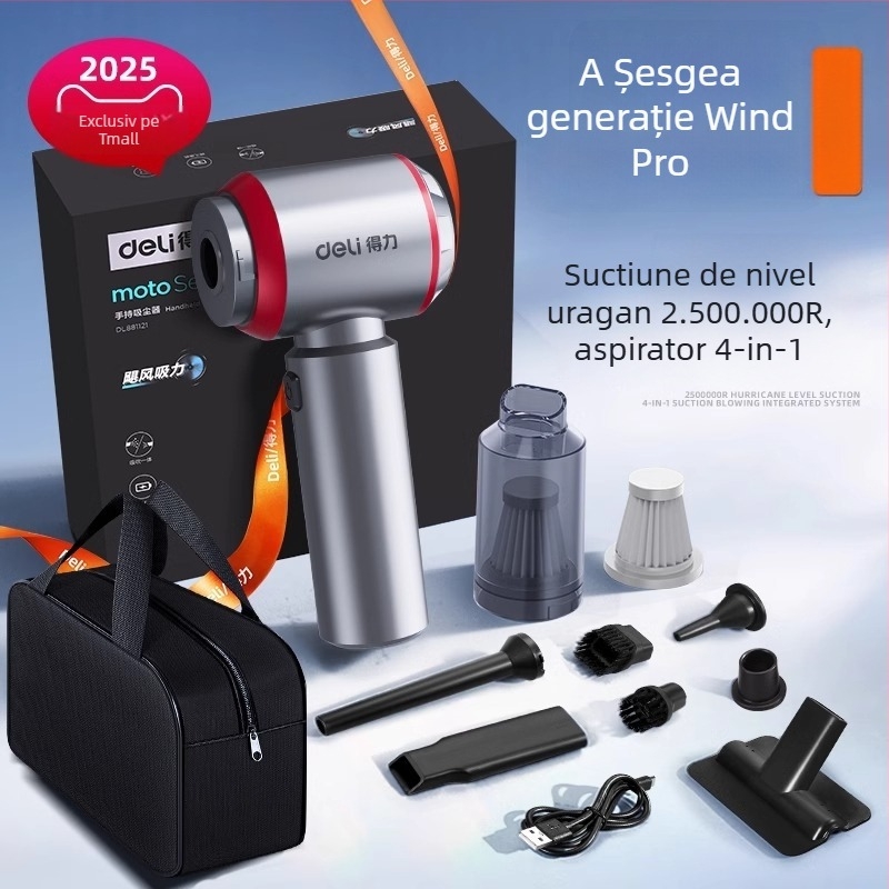 Aspirator de mână pentru mașină și casă, fără fir, reîncărcabil, 7.4V 120W, aspirație 4000Pa