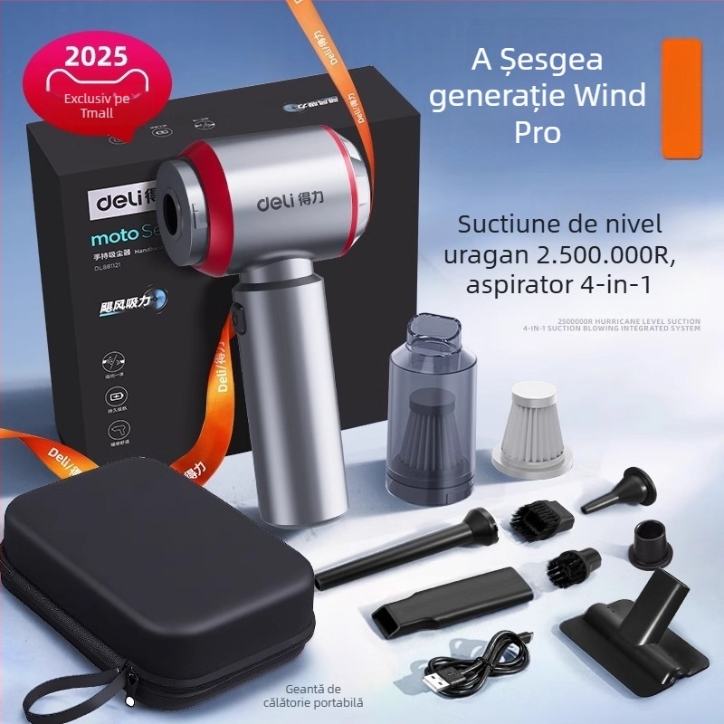 Aspirator de mână pentru mașină și casă, fără fir, reîncărcabil, 7.4V 120W, aspirație 4000Pa