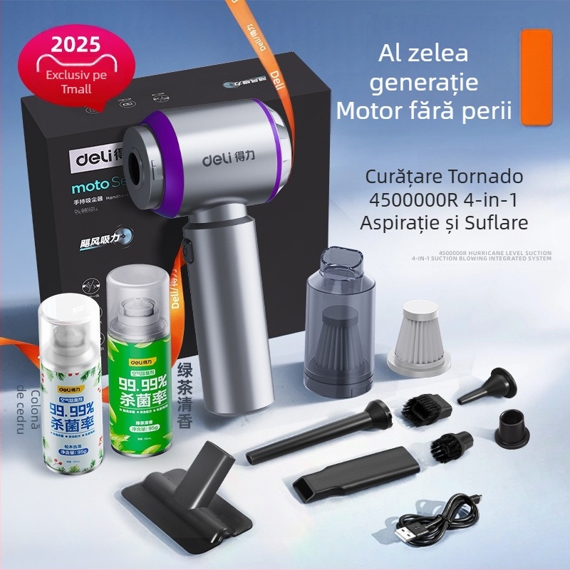 Aspirator de mână pentru mașină și casă, fără fir, reîncărcabil, 7.4V 120W, aspirație 4000Pa