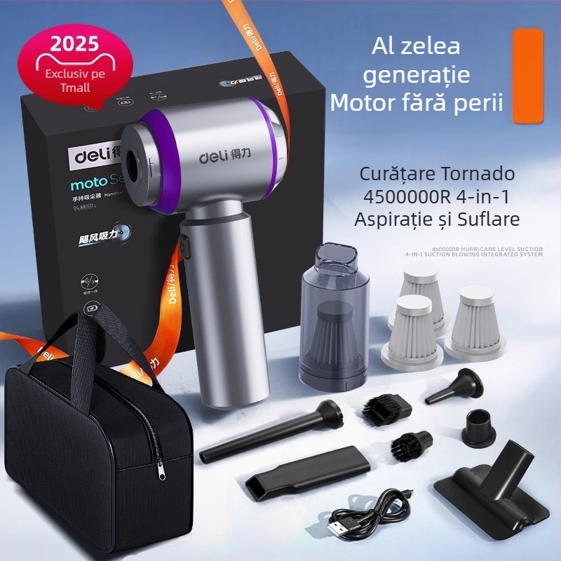 Aspirator de mână pentru mașină și casă, fără fir, reîncărcabil, 7.4V 120W, aspirație 4000Pa