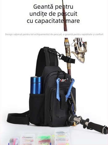 Geantă de pescuit marin – PVC, impermeabilă, depozitare lansete și fir, suport pentru tambur