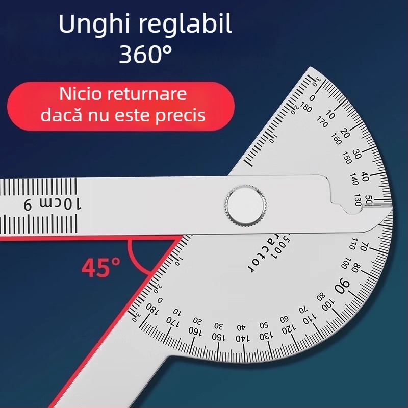Neck Strength Oțel inoxidabil, precizie înaltă, protractor unghiular cu riglă multifuncțională pentru tâmplărie și uz industrial