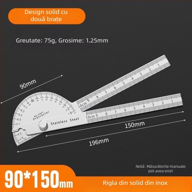 Neck Strength Oțel inoxidabil, precizie înaltă, protractor unghiular cu riglă multifuncțională pentru tâmplărie și uz industrial
