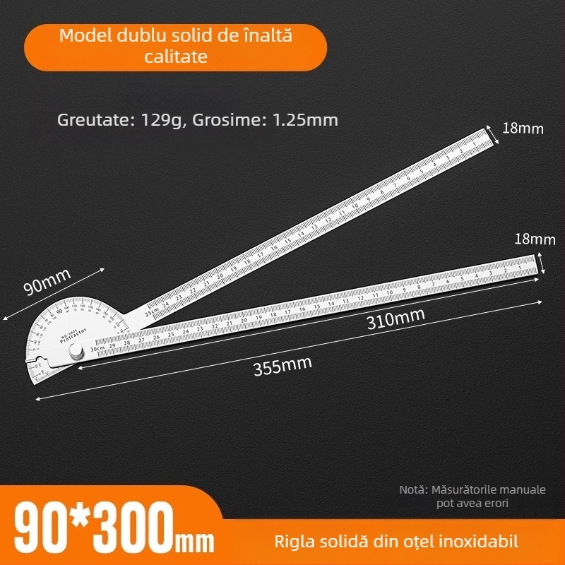 Neck Strength Oțel inoxidabil, precizie înaltă, protractor unghiular cu riglă multifuncțională pentru tâmplărie și uz industrial