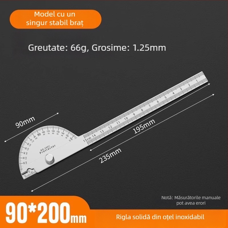 Neck Strength Oțel inoxidabil, precizie înaltă, protractor unghiular cu riglă multifuncțională pentru tâmplărie și uz industrial