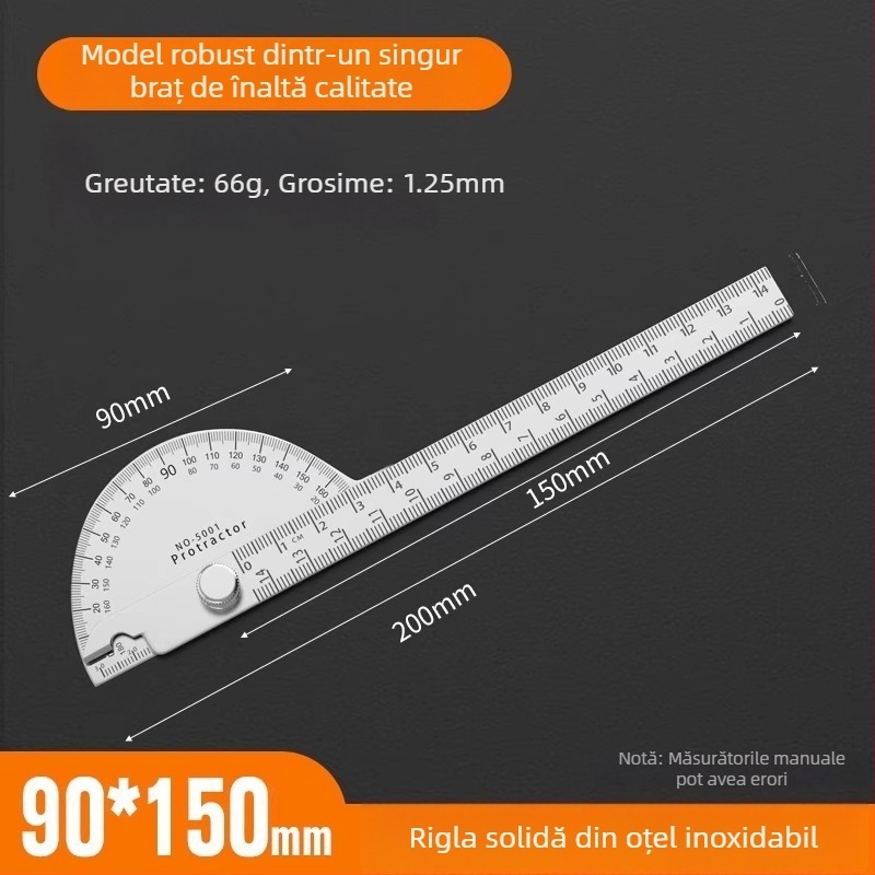 Neck Strength Oțel inoxidabil, precizie înaltă, protractor unghiular cu riglă multifuncțională pentru tâmplărie și uz industrial