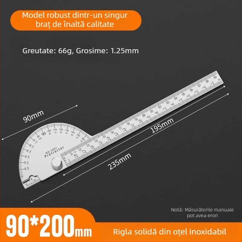Neck Strength Oțel inoxidabil, precizie înaltă, protractor unghiular cu riglă multifuncțională pentru tâmplărie și uz industrial