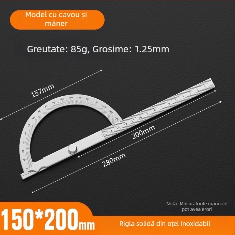 Neck Strength Oțel inoxidabil, precizie înaltă, protractor unghiular cu riglă multifuncțională pentru tâmplărie și uz industrial