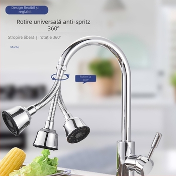 Adaptor/extenșie pentru robinet de chiuvetă, cap de prelungire rotativ, oțel inoxidabil 201, model OC04-1, construcție triplă, deschidere în spirală, temperatură de lucru 100°C