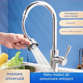 Adaptor/extenșie pentru robinet de chiuvetă, cap de prelungire rotativ, oțel inoxidabil 201, model OC04-1, construcție triplă, deschidere în spirală, temperatură de lucru 100°C