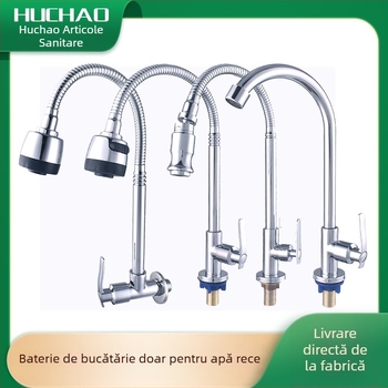 Robinet de bucătărie din alamă, vertical, pentru chiuvetă, cu apă rece, rotativ