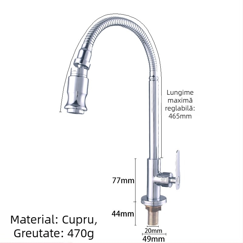 Robinet de bucătărie din alamă, vertical, pentru chiuvetă, cu apă rece, rotativ