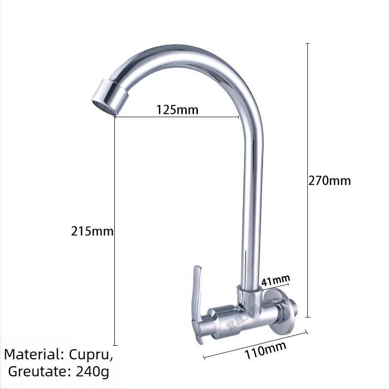 Robinet de bucătărie din alamă, vertical, pentru chiuvetă, cu apă rece, rotativ