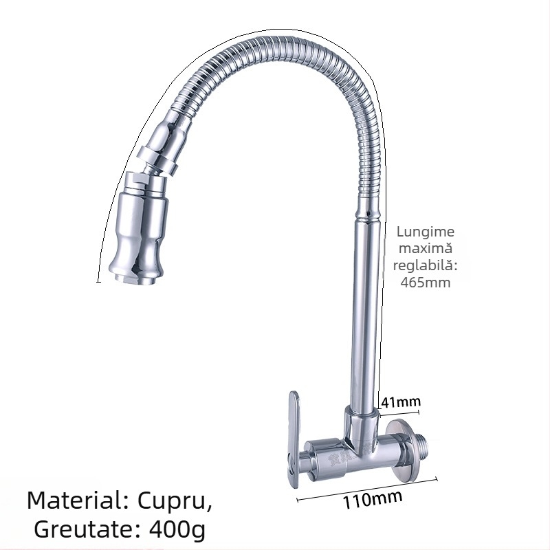 Robinet de bucătărie din alamă, vertical, pentru chiuvetă, cu apă rece, rotativ