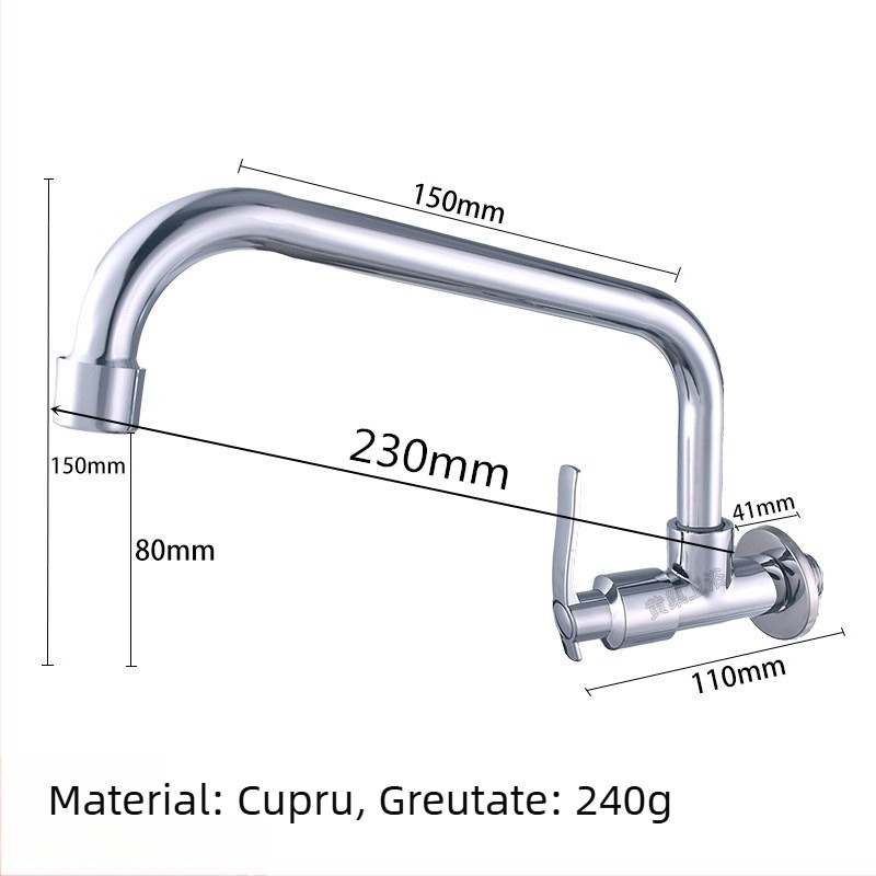 Robinet de bucătărie din alamă, vertical, pentru chiuvetă, cu apă rece, rotativ