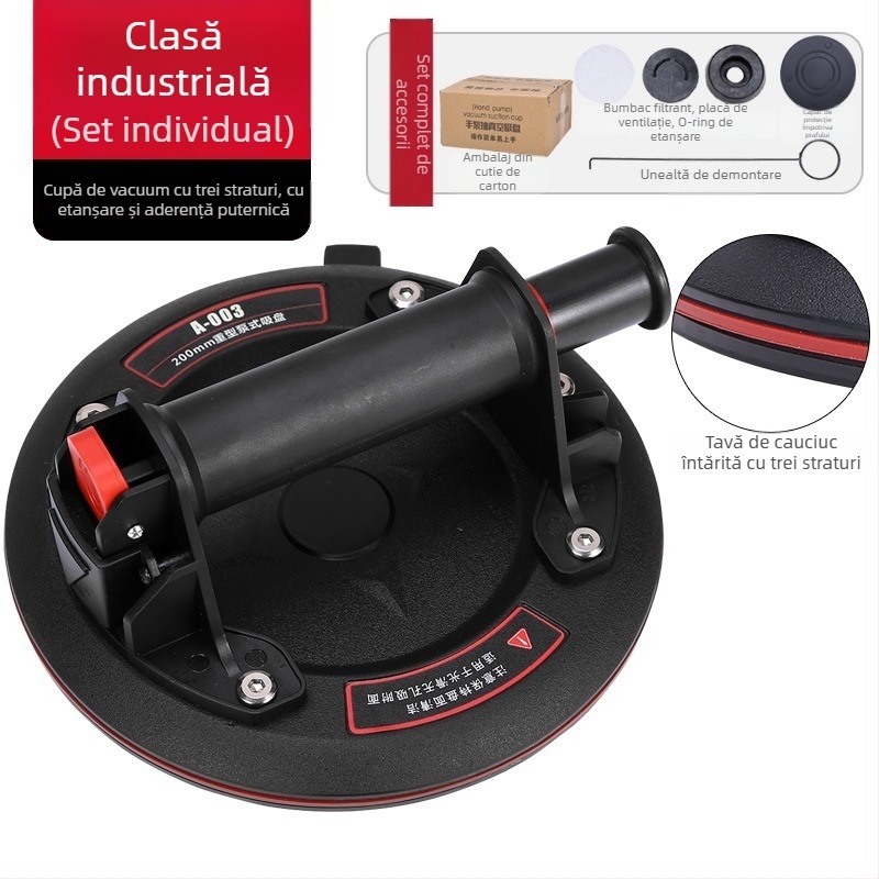 Suport de ridicare cu ventuză vacuum, manual și electric, cu baterie litiu, reumplere automată a aerului, pentru sticlă și plăci ceramice