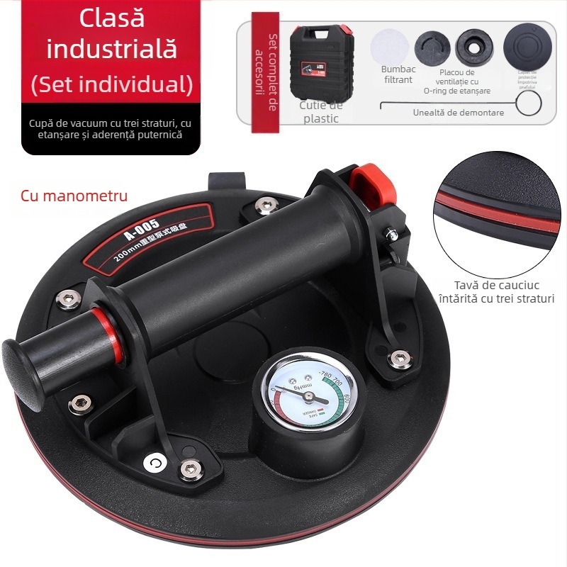 Suport de ridicare cu ventuză vacuum, manual și electric, cu baterie litiu, reumplere automată a aerului, pentru sticlă și plăci ceramice