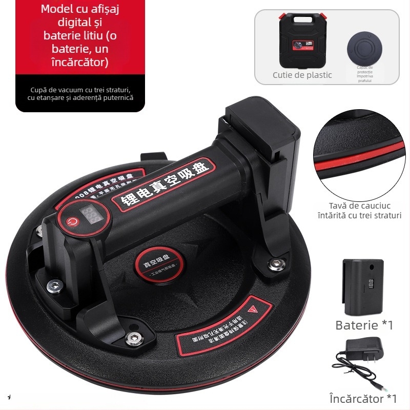 Suport de ridicare cu ventuză vacuum, manual și electric, cu baterie litiu, reumplere automată a aerului, pentru sticlă și plăci ceramice