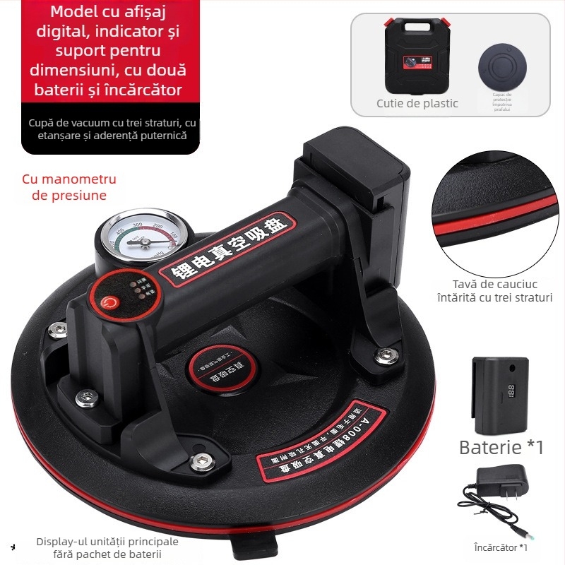 Suport de ridicare cu ventuză vacuum, manual și electric, cu baterie litiu, reumplere automată a aerului, pentru sticlă și plăci ceramice