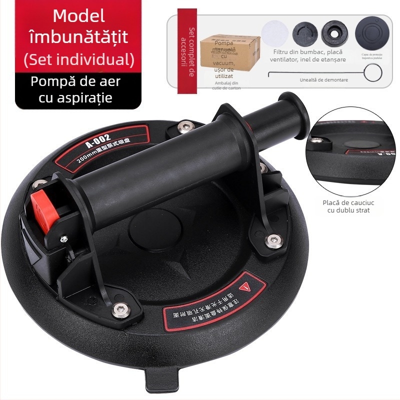 Suport de ridicare cu ventuză vacuum, manual și electric, cu baterie litiu, reumplere automată a aerului, pentru sticlă și plăci ceramice