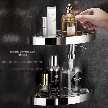 Raft de colț din oțel inoxidabil, suprafață lustruită, încărcătură de 10 kg, colț cu formă de ventilator, marca Hundred Camps