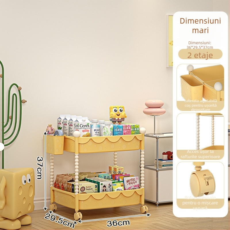 Xinmao Căruț din plastic, mobil, 5 etaje, pentru bucătărie și birou, organizator pentru copii în stil desen animat
