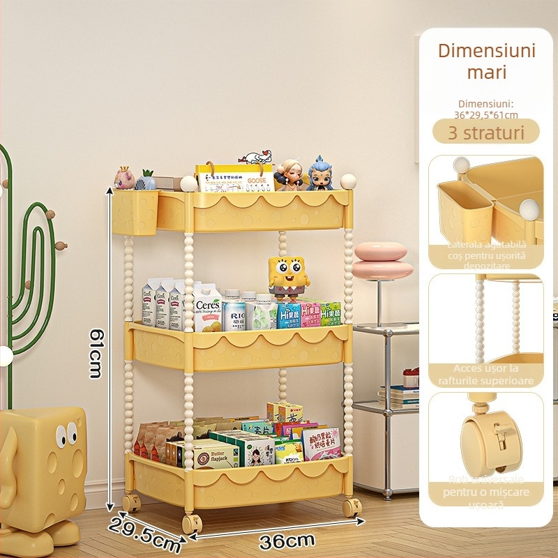 Xinmao Căruț din plastic, mobil, 5 etaje, pentru bucătărie și birou, organizator pentru copii în stil desen animat