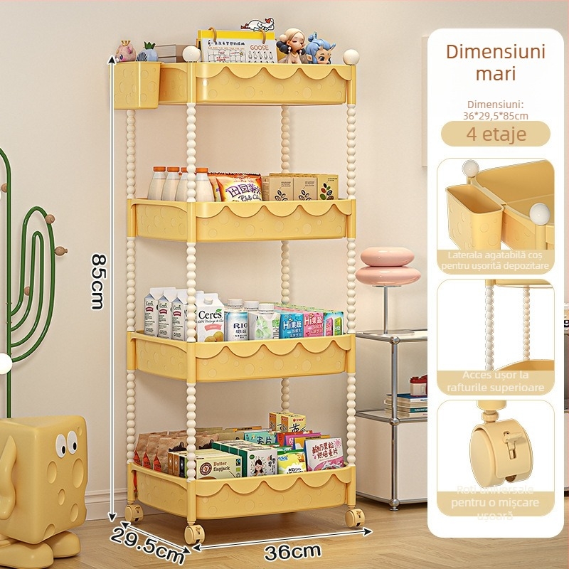 Xinmao Căruț din plastic, mobil, 5 etaje, pentru bucătărie și birou, organizator pentru copii în stil desen animat