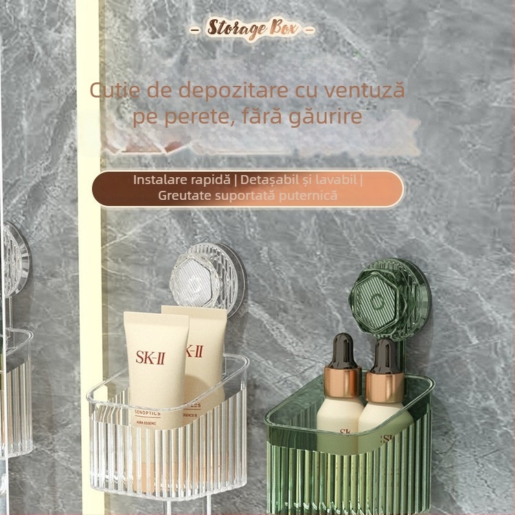 Raft de baie din plastic montat pe perete, rotativ, cu ventuză – organizator pentru prosoape și produse de machiaj