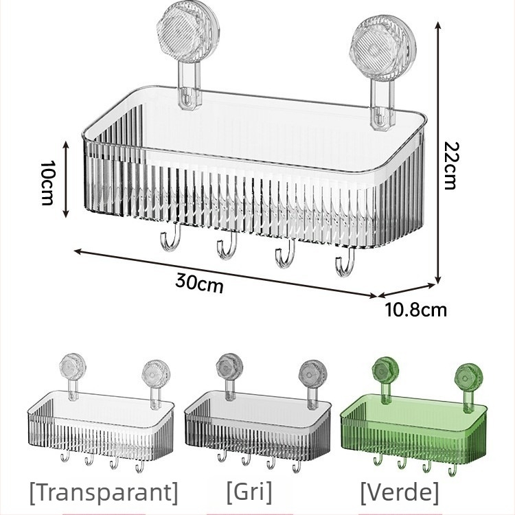 Raft de baie din plastic montat pe perete, rotativ, cu ventuză – organizator pentru prosoape și produse de machiaj