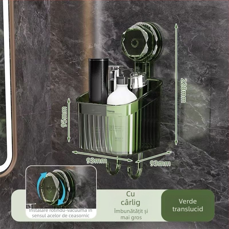 Raft de baie din plastic montat pe perete, rotativ, cu ventuză – organizator pentru prosoape și produse de machiaj