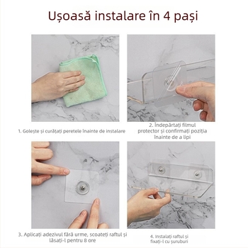 Raft de depozitare din acril fără găuri, montaj pe perete, transparent, 1 nivel, montaj cu adeziv, stil modern minimalist