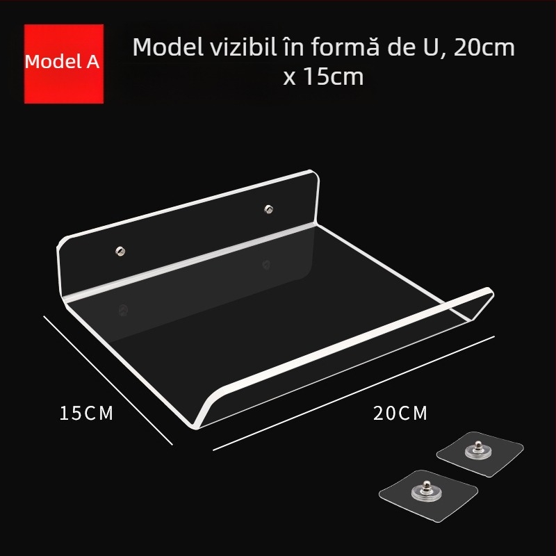 Raft de depozitare din acril fără găuri, montaj pe perete, transparent, 1 nivel, montaj cu adeziv, stil modern minimalist